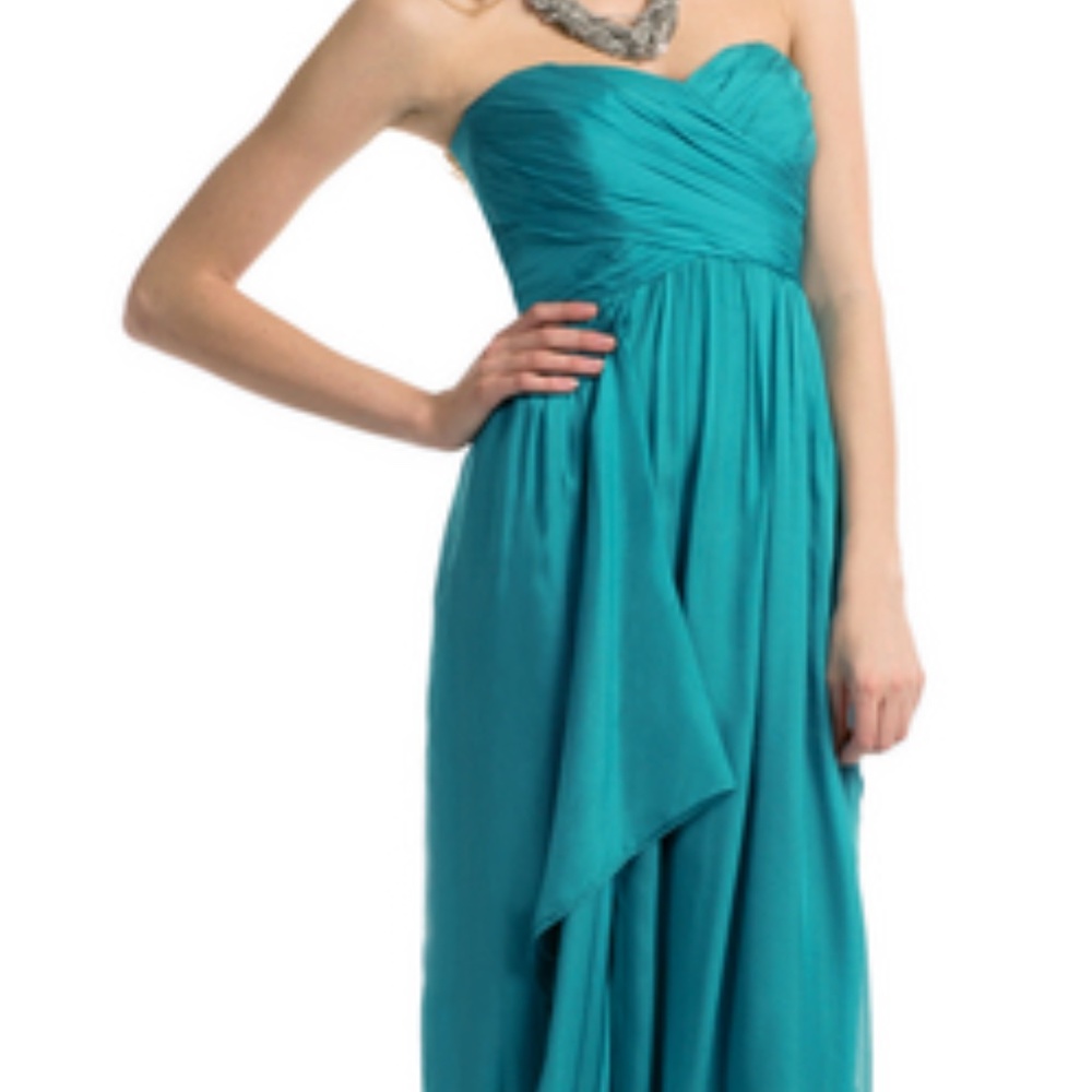 Nicole Miller Strapless Chiffon Formal Maxi Dress Evening Gown Turquoise Y2K